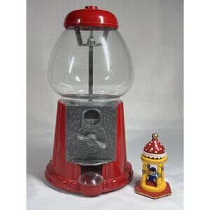Vintage 1985 Carousel Junior 11.5” Red Bubble Gum Machine Cast Metal Glass Globe
